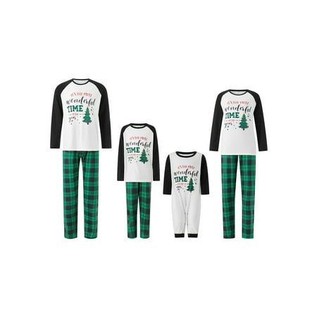 

Family Matching Christmas Pajamas Letter Christmas Tree Print Long Sleeve Tops Plaid Pants Loungewear Set