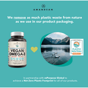Amandean Vegan Omega-3 Supplement. Fish Oil Alternative. Plant Based DHA & EPA Algal Oil. 120 Capsules. Marine Algae Essential Fatty Acids. Joint, Heart, Skin, Brain, Eye. (Packaging May Vary)