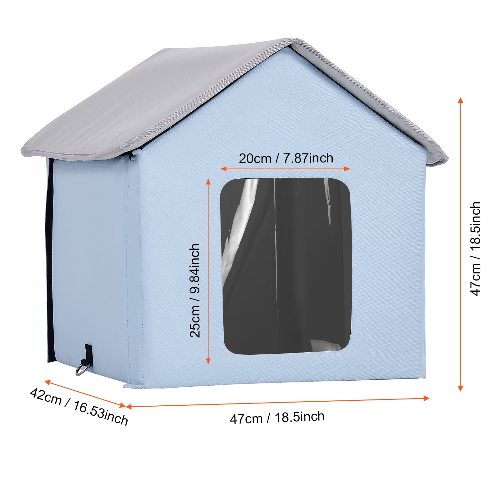 KFFKFF Heated Cat House, Outdoor Pet Shelter with Timer, 600D Oxford Cloth Foldable Kitty Shelter with Heated Pad (Blue)