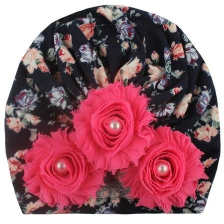 

Baby Girls Soft Cute Flower Pearl Design Caps Infant Hat Turban