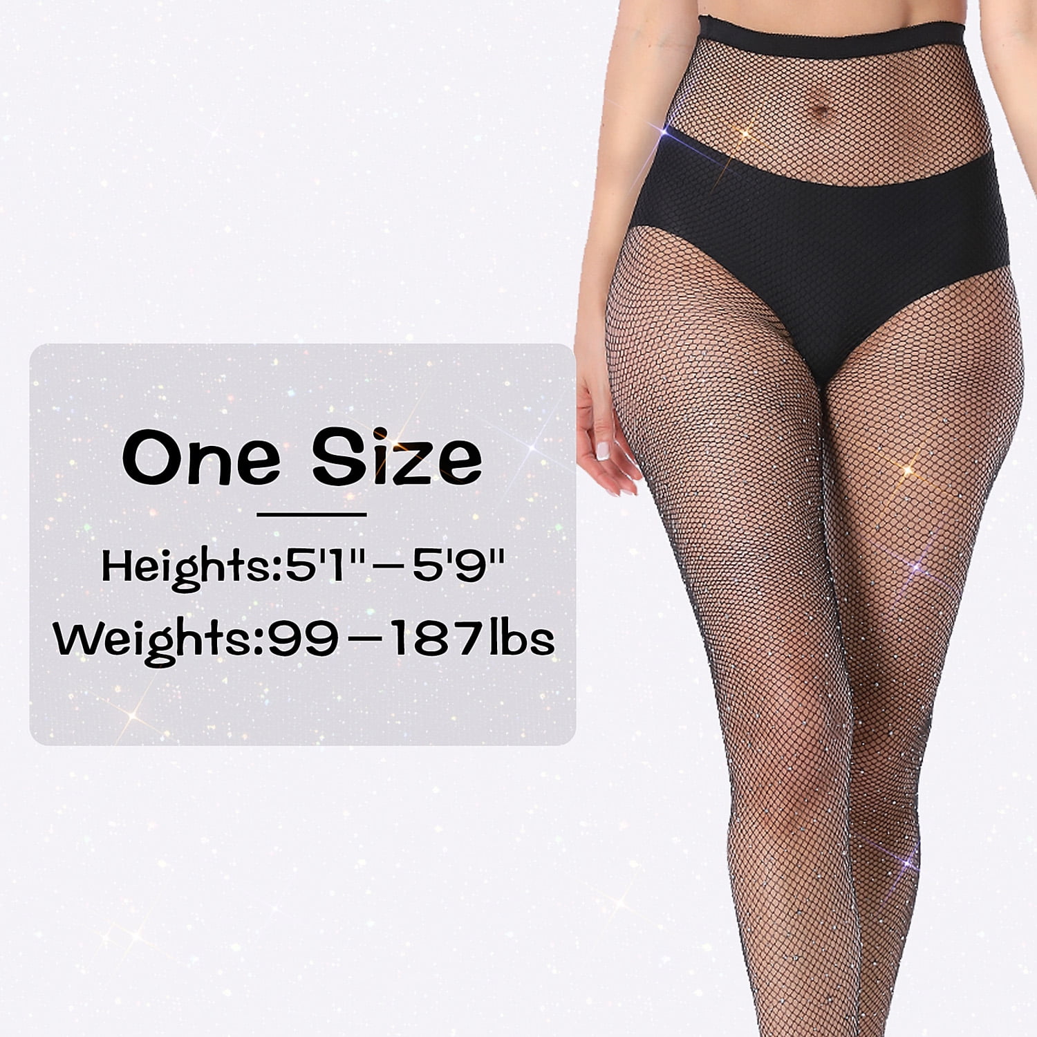 Manzi Rhinestone Fishnet Women High Waist Glitter Tights Pantyhose Stockings  2-Pack 