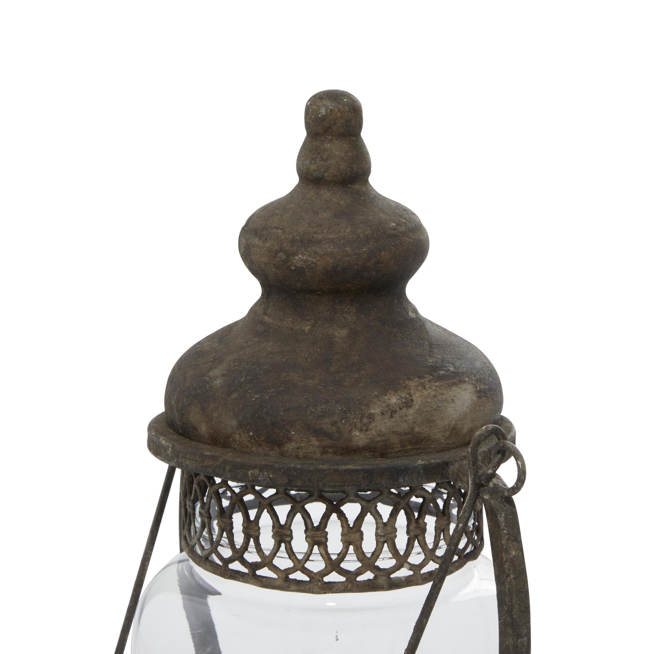 DecMode Brown Metal Decorative Candle Lantern with Handle
