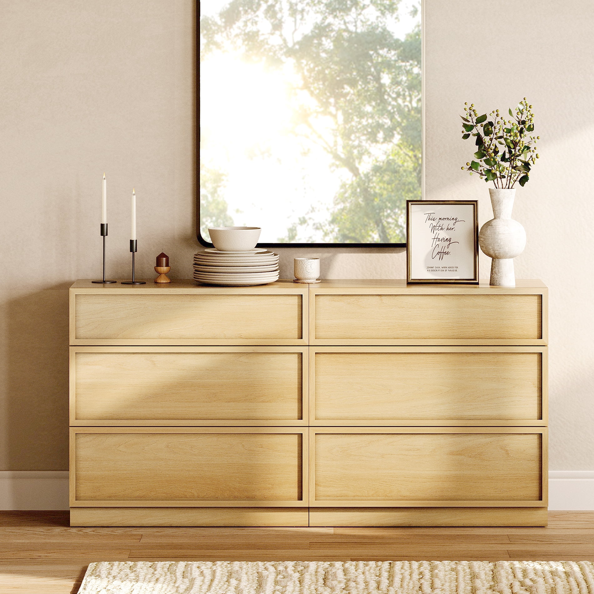 63" Modern Sideboard Buffet Cabinet with 6 Drawers, Multifunctional Sideboard with Large Storage and Adjustable Shelf