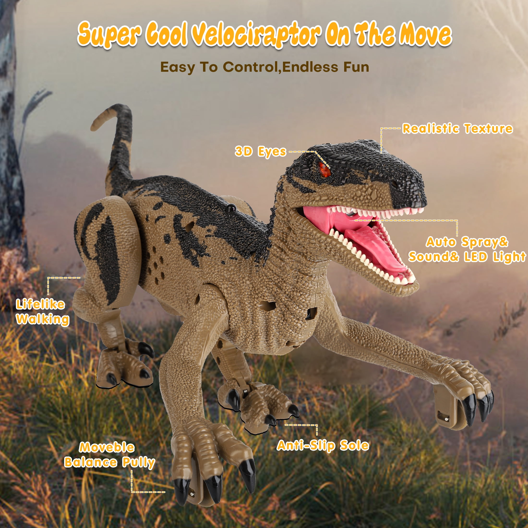 Remote Control Dinosaur, Realistic Dinosaur Toys for Kids 3-6, Rechargeable Walking Robot Dinosaur Jurassic Toys, 2.4GHZ RC Dinosaur Toys with Sound & Spray for Christmas Boys Girls 3+