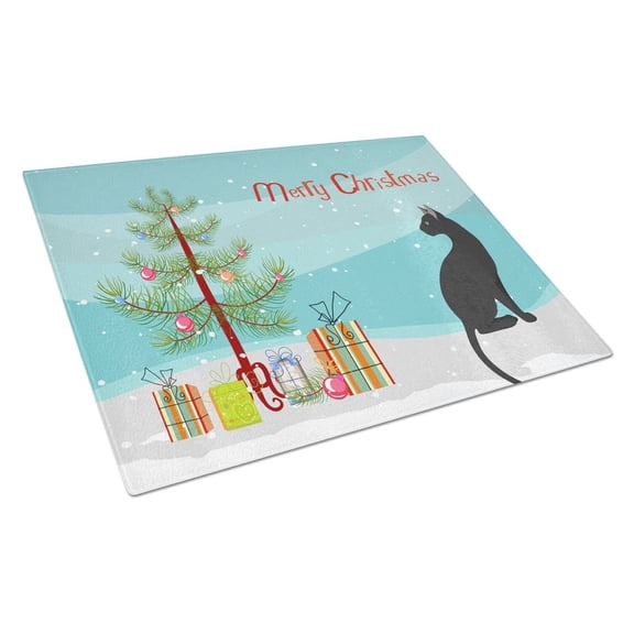 Carolines Treasures CK4784LCB Pantherette Cat Merry Christmas Glass Cutting Board Large, 12H x 16W, multicolor