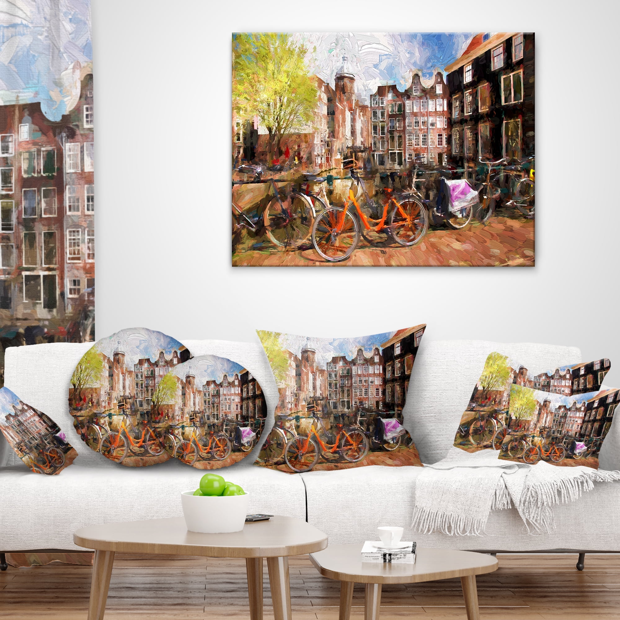 Designart Amsterdam City Artwork - Landscape Printed Throw Pillow - 18x18