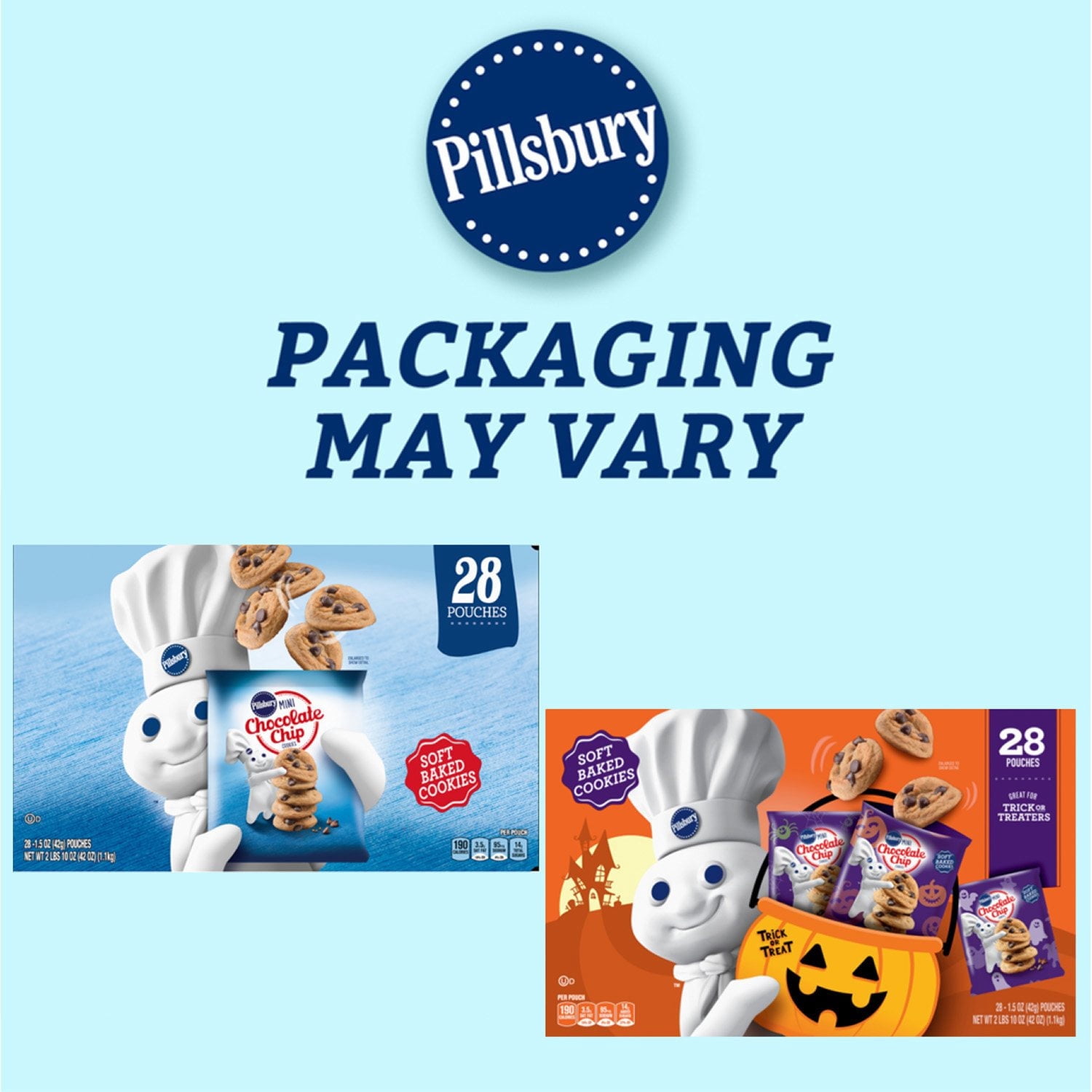Pillsbury Soft Baked Mini Chocolate Chip Cookies, 1.5 oz., 28 Pack With White Bowl By OMA