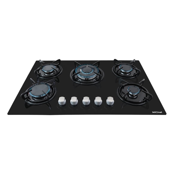 MiChef Parrilla a Gas SPUNTINO 76cm | Cristal Templado Negro | 5 Quemadores