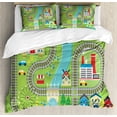 thumbnail image 1 of Kid's Activity King Size Duvet Cover Set, Country Community Themed Activity Filled Town Amusement Park Farm Hospital, Decorative 3 Piece Bedding Set with 2 Pillow Shams, Multicolor, by Ambesonne, 1 of 3