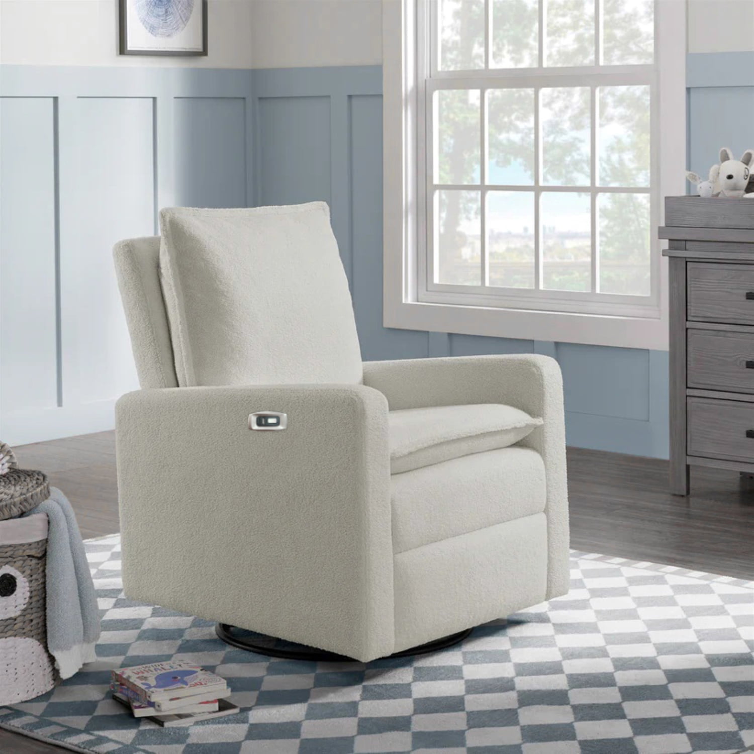 Oxford Baby Uptown Power Upholstered Glider Recliner Rocking Chair 270° Swivel for Nursery and Living Room – Boucle White