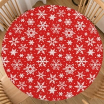 Bright Red Christmas Round Fitted Tablecloth with Elastic for 40-44 Inch Tables White Winter Snowflake Print Xmas Holiday Fitted Table Cover Waterproof Farmhouse Indoor Outdoor Patio Picnic Party