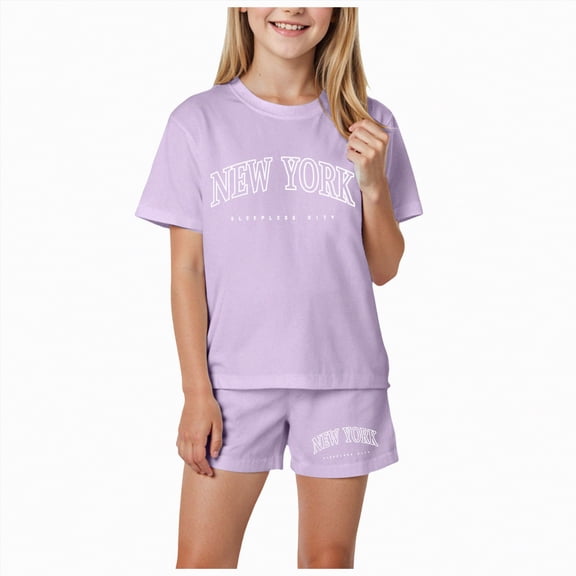 Hessimy Toddler Girl Cotton Summer Short Sleeve T-Shirt and Short Set(Light Purple,11-12 Years)