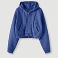 thumbnail image 5 of SNKSDGM Women Solid Cropped Full Zip Up Hoodie Jacket, Oversized Long Sleeve Drawstring Sweatshirt With Patch Pockets Casual Street Outer Tops Blue M, 5 of 5