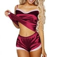 thumbnail image 5 of Conjunto de pijama de dos piezas para mujer, ropa interior, pantalones cortos con tirantes y encaje de seda, ropa interior sexy de satén para el hogar, 5 of 5