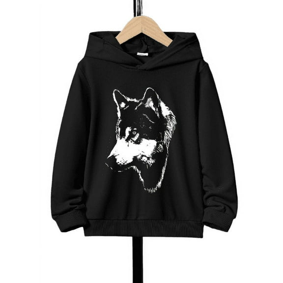 Cool Wolf Print Boys Casual Pullover Long Sleeve Hoodies, Boys Sweatshirt For Fall Winter, Kids Hoodie Tops Outdoor