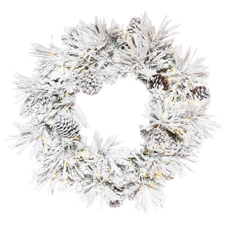 Vickerman 24 Flocked Atka Artificial Christmas Wreath Warm White LED lights.