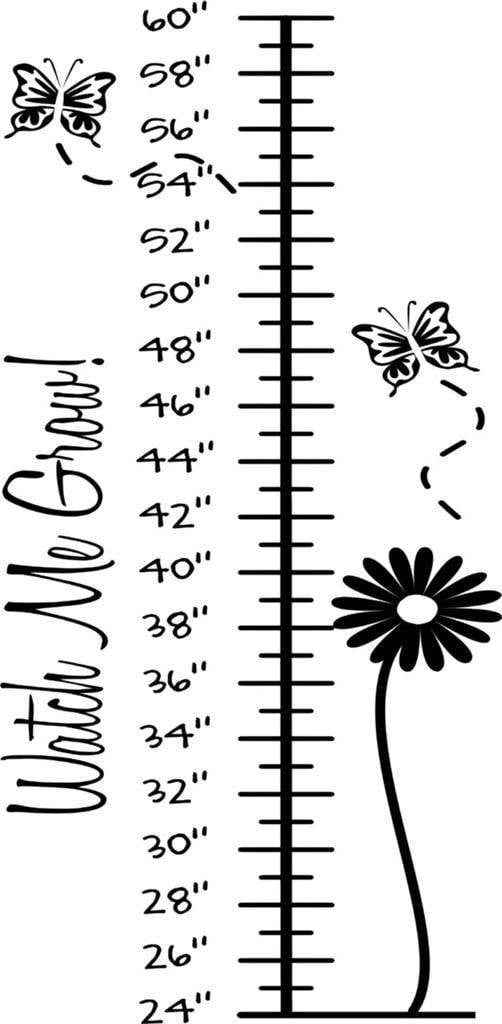 Cute Butterflies Flowers Custom Measuring Height Growth Chart 8 Wall Stickers 