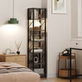 thumbnail image 1 of EDTara Rustic Narrow Bookshelf, 6-Tier Storage Rack With Metal Frame, Compact Freestanding Shelf for Corner Use, 1 of 9
