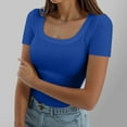 thumbnail image 3 of Gubotare Women's Summer Scoop Neck Short Sleeve T-Shirts Ribbed Knit Slim Fitted Casual Basic Top (Blue,XL), 3 of 5