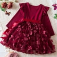 thumbnail image 3 of Fall Dresses for Girls 3t Toddler Long Sleeve Flower Tulle Ruffle Hem Pretty Dress 1-5 Years Old Kids Cute Clothes, Red, 5 Years, 3 of 4