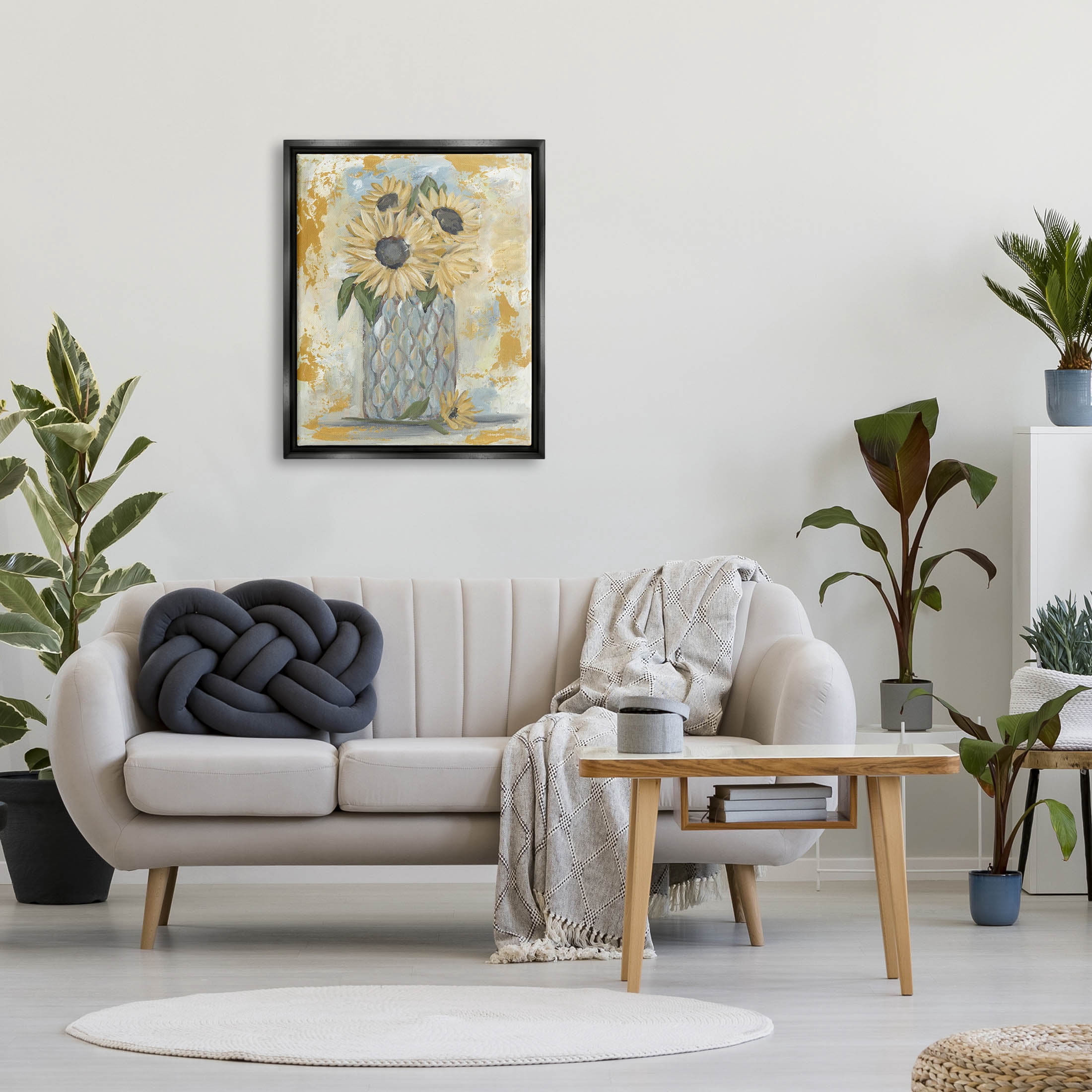 Rustic Weathered Sunflower Vase Botanical & Floral Graphic Art Jet Black Framed Art Print Wall Art
