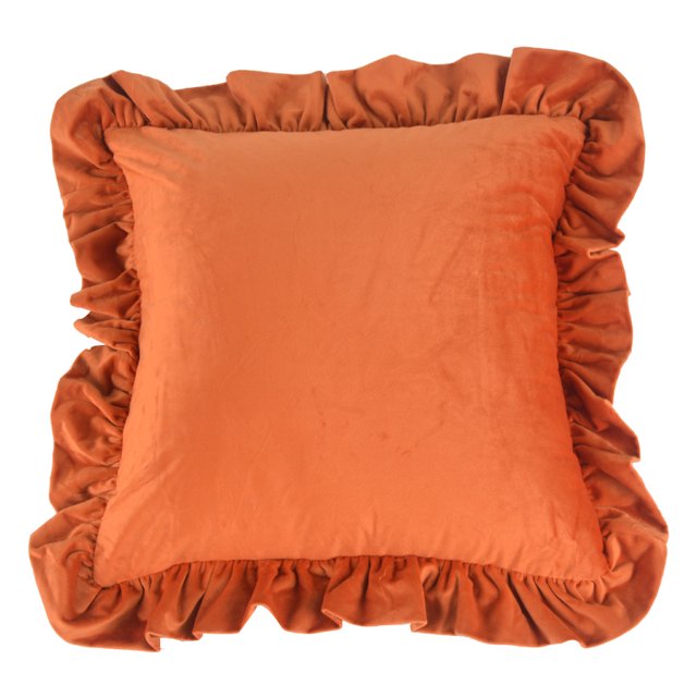 XmhyTop-A Funda de almohada de terciopelo rojo anaranjado de 45 x 45 cm, funda de cojín para respaldo con borde de hoja de loto, 1 pieza