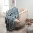 thumbnail image 2 of Ox Bay Sarra Bluish Gray Striped Fringed Ultra-Soft Turkish Cotton Reversible Throw Blanket, 50" x 60", 2 of 8