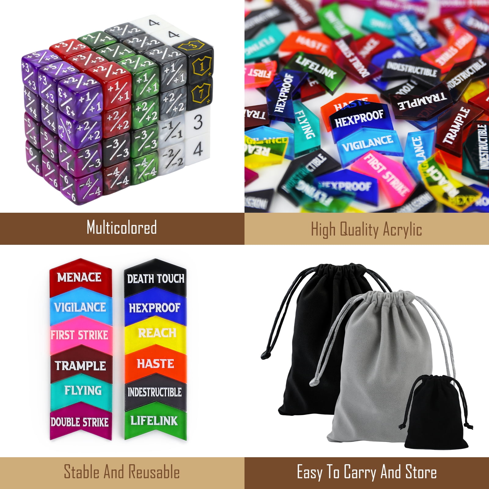 130PCS MTG Keyword Counters Tokens & MTG Life Counter Dice Set for Magic The Gathering, MTG CCG Card Gaming Accessories