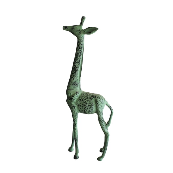 Nifao Aluminum Small Giraffe Statue with Green Patina Finish – Home Decor Sculpture, 10"L x 4"W x 27"H