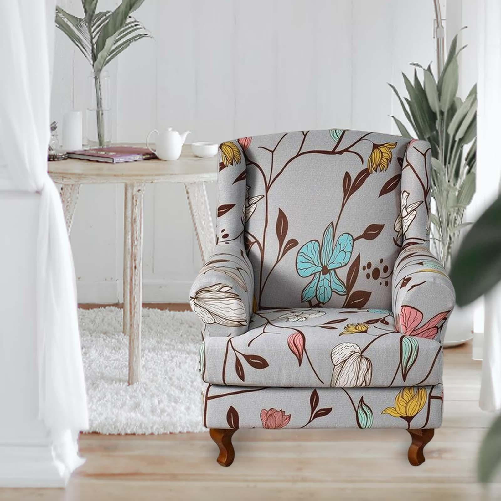 Stretch Wingback Chair Cover Sofa Cover Washable Chair Protector Armchair Cover Single Sofa Seat Cover for Wedding Gray