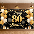 thumbnail image 6 of Golden Happy 80th Banner Glittery 80th Celebration Backdrop Balloons Fireworks Luxury Birthday Background for 80th Birthday Party Milestone Event Indoor Decoration, 6 of 9