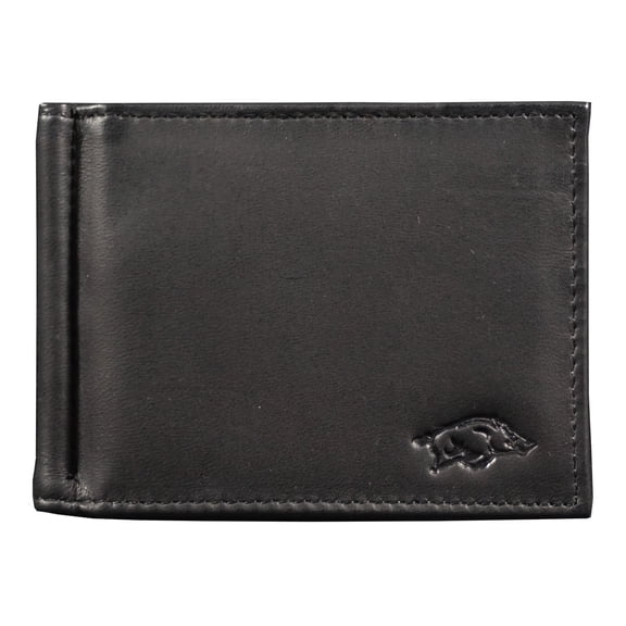 Arkansas-Razorback's Genuine Black Leather Money Clip Wallet RFID Blocking