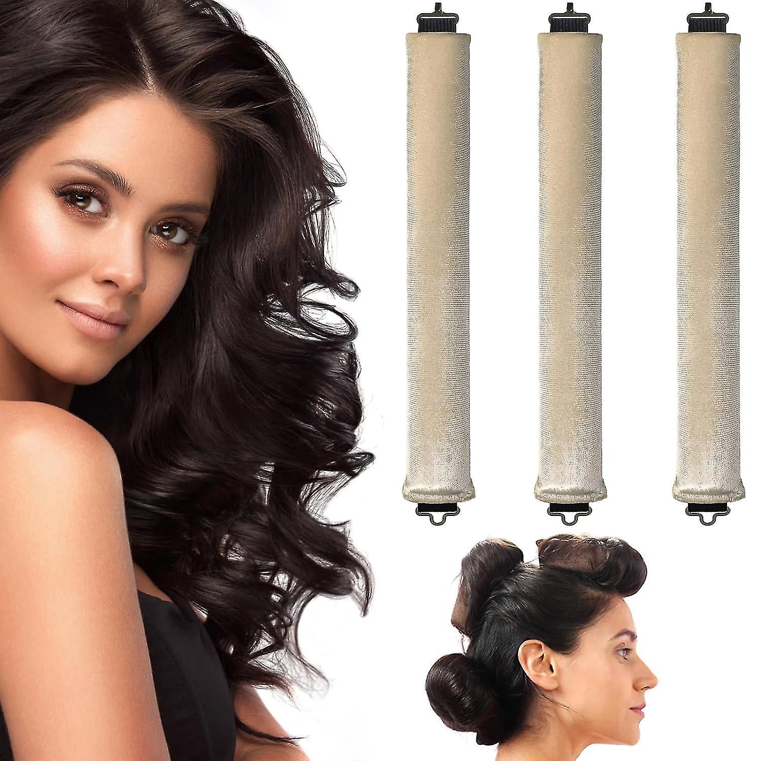 3pcs Heatless Hair Curler, Soft Velvet Thick Flexi Rods With Hook