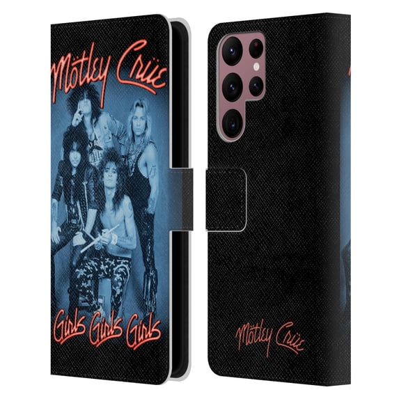 Head Case Designs Officially Licensed Motley Crue Key Art Girls Neon Leather Book Wallet Case Cover Compatible with Samsung Galaxy S22 Ultra 5G