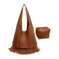 thumbnail image 1 of Bolso de hombro tipo hobo con flecos para mujer, bolso de hombro estilo western, bolso de axila, bolso de trabajo holgado grande Marrón, 1 of 9