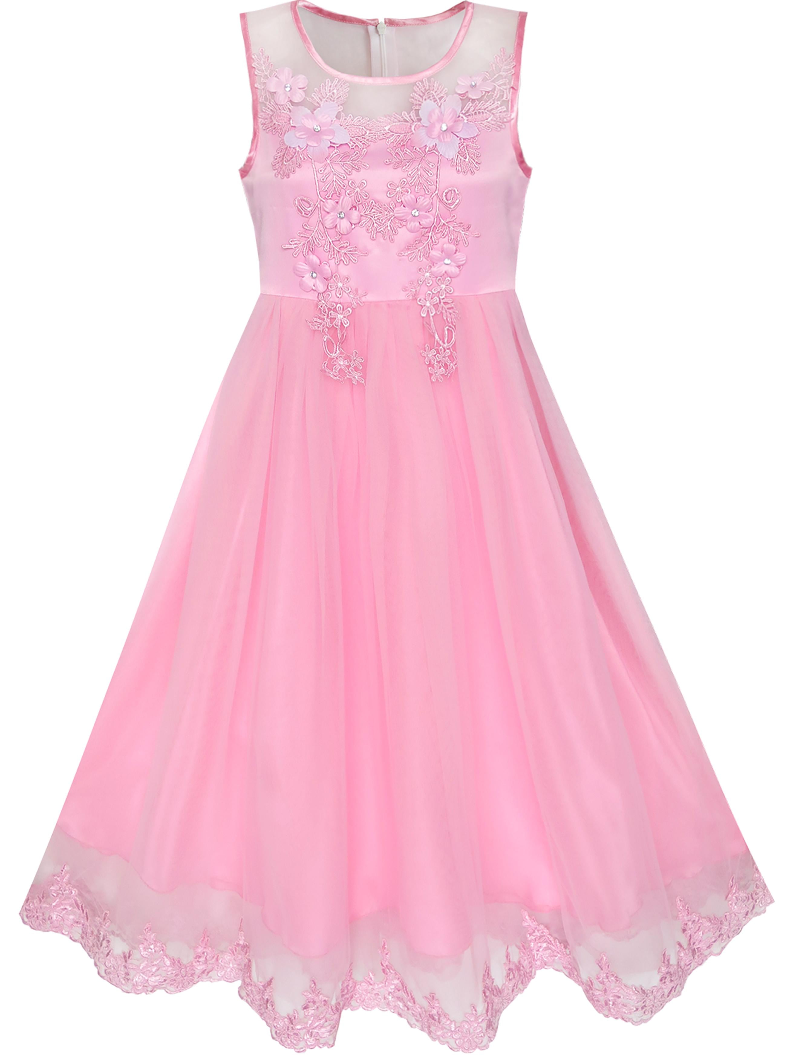 Flower Girls Dress Illusion Yoke Pageant Wedding Party 7