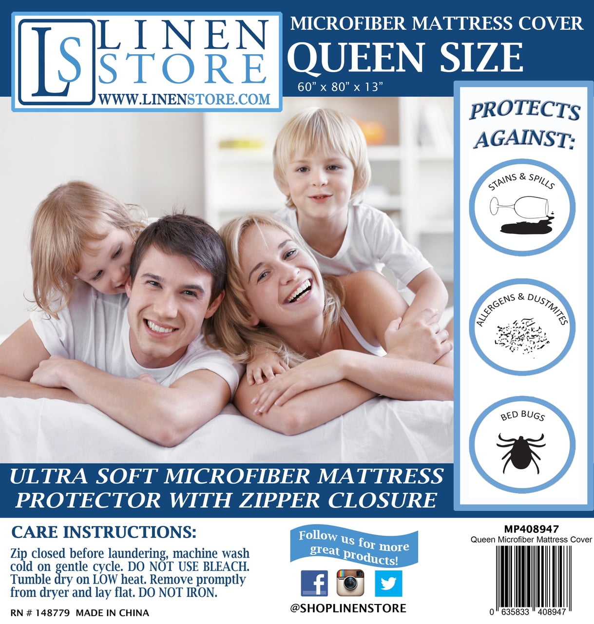 Microfiber Fabric Zippered Mattress Cover, Bed Bugs Shield ...