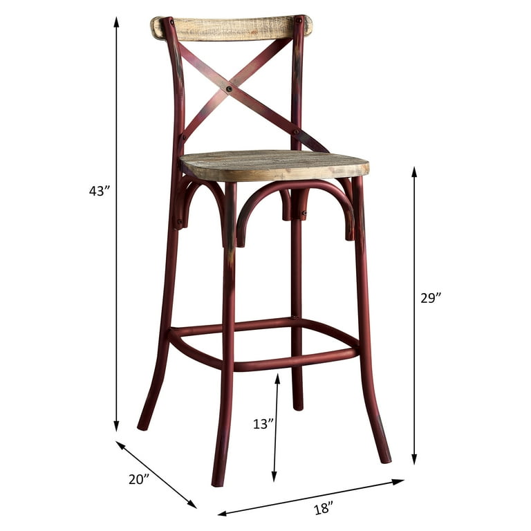 ACME Zaire Bar Chair in Antique Red and Antique Oak