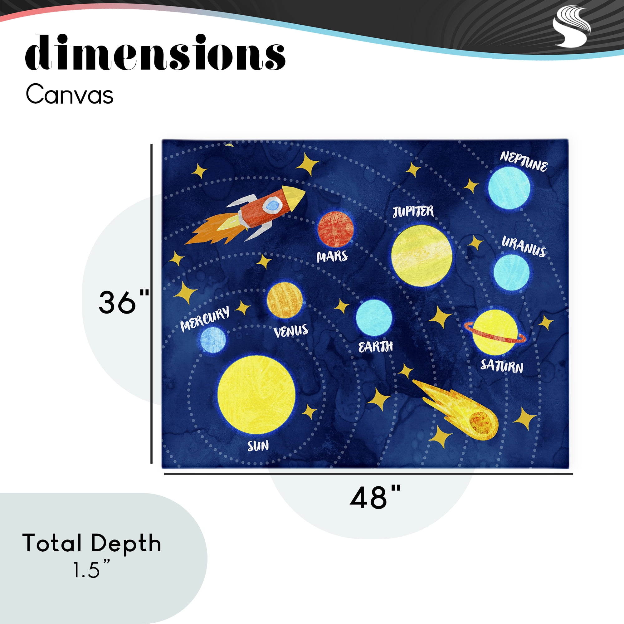 Rocket Across Solar System Canvas Wall Art, design by Daphne Polselli