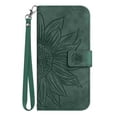 thumbnail image 2 of Flip Wallet Cover Case for iPhone 13 Phone, Premium PU Leather Embossed Sunflower Shockproof Wrist Strap Lanyard Slim Case for iPhone 13, Green, 2 of 10