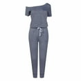thumbnail image 2 of ZAZYULZ Pants Rompers for Women Women Off Shoulder Elastic Waist Beam Foot Jumpsuit Rompers Summer Casual Short Sleeve Loose Playsuit Pants With Pockets(Gray1,L), 2 of 5