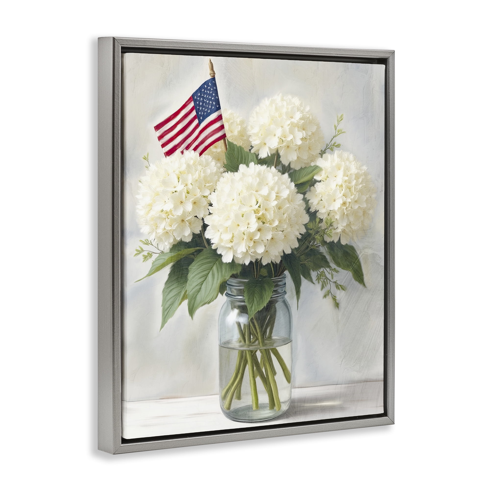 Stupell Industries Festive Patriotic Hydrangea Gray Framed Floater Canvas Wall Art, design by Kim Allen