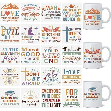 Cup Wraps Sticker, 20 Sheets Waterproof Rub on Transfer Bible UV DTF Sticker for Glass Mug Cup Bottle Crafts