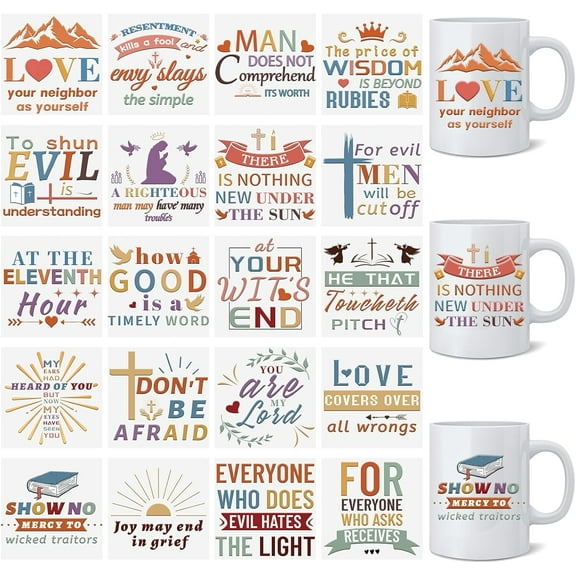 Cup Wraps Sticker, 20 Sheets Waterproof Rub on Transfer Bible UV DTF Sticker for Glass Mug Cup Bottle Crafts