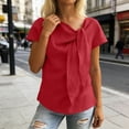 thumbnail image 4 of FchengtaiS Women's Short Sleeve Business Casual Shirts Elegant Knot Neckline Tops Summer Cotton Linen Blouse, 4 of 7