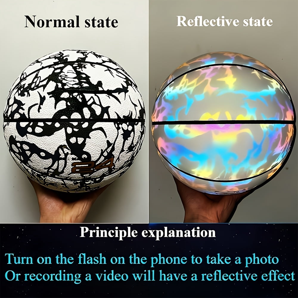 Reflective basketball, 9.67 inch reflective basketball - the perfect gift for Christmas, Thanksgiving, and Halloween, made of durable PU material, perfect for adult training and competition
