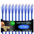 thumbnail image 1 of Cable de conexión Ethernet Lysymixs Cat6, 0,5 m, paquete de 10 unidades, azul, 1 of 6