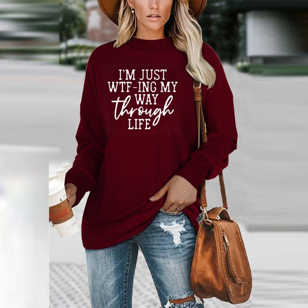 Pntutb Mujeres Carta Imprimir Sudadera de manga larga Suelta Pullover Blusa top Pntutb Pntutb-3107