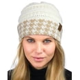 thumbnail image 2 of C.C Cable Knit Soft Stretch Multicolor Stitch Cuff Skully Beanie Hat, Houndstooth Ivory/Beige, 2 of 4