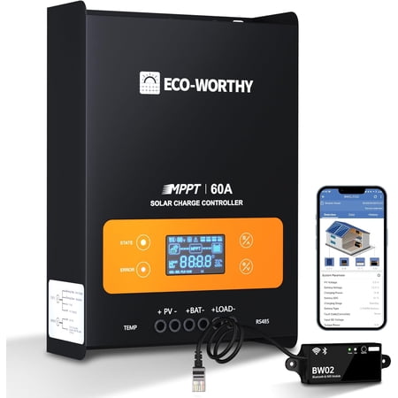 60A MPPT Solar Charge Controller with Bluetooth&WiFi, Max PV Input 150V,12/24/36/48V Panel Regulator for Lead-Acid/Lifepo4 Battery in System RV